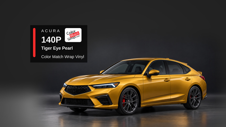 Illustrative Integra-inspired liftback in Acura 140P Tiger Eye Pearl with Color Match Wrap branding