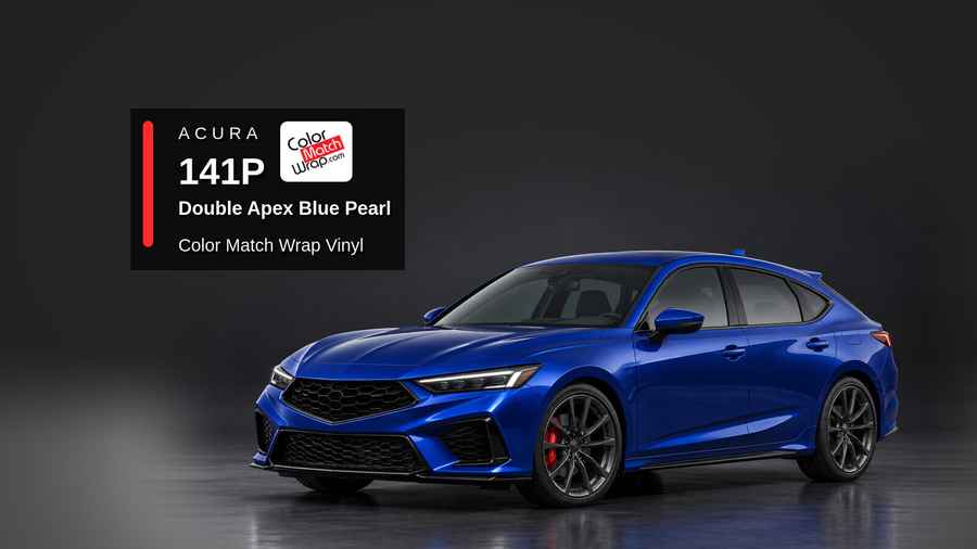 Illustrative Integra-inspired liftback in Acura 141P Double Apex Blue Pearl with Color Match Wrap branding