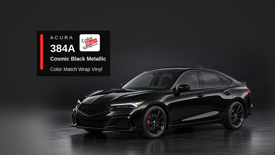 Illustrative Integra-inspired liftback in Acura 384A Cosmic Black Metallic with Color Match Wrap branding