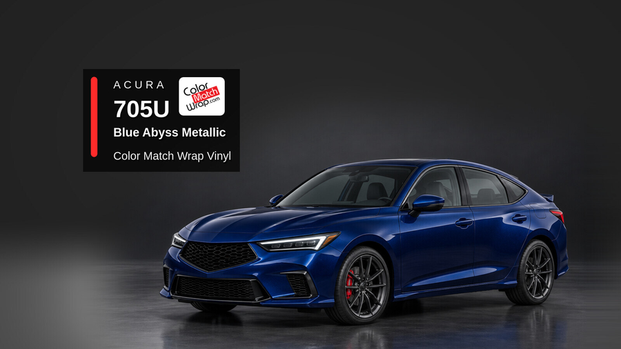Illustrative Integra-inspired liftback in Acura 705U Blue Abyss Metallic with Color Match Wrap branding