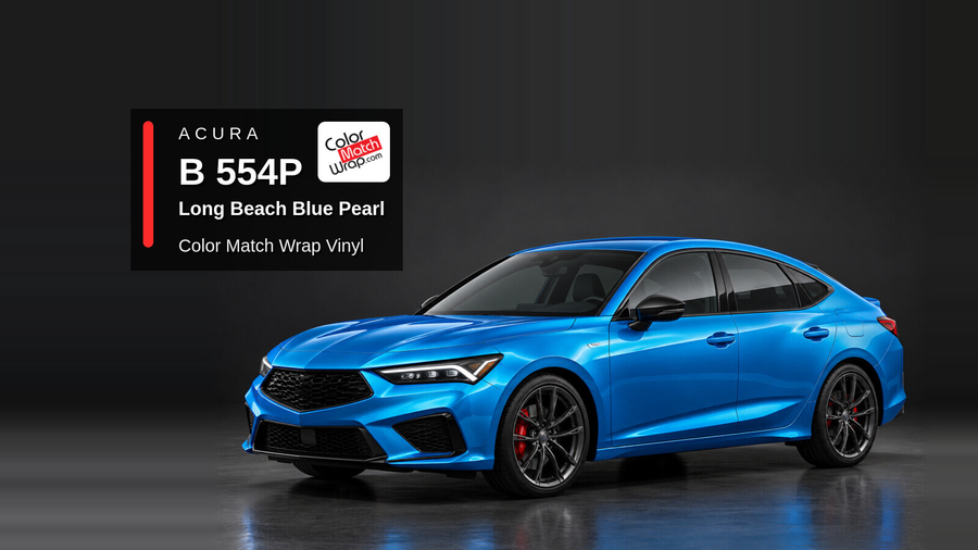 Illustrative Integra-inspired liftback in Acura B 554P Long Beach Blue Pearl with Color Match Wrap branding