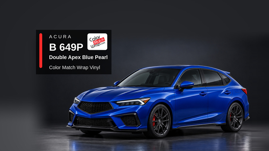 Illustrative Integra-inspired liftback in Acura B 649P Double Apex Blue Pearl with Color Match Wrap branding