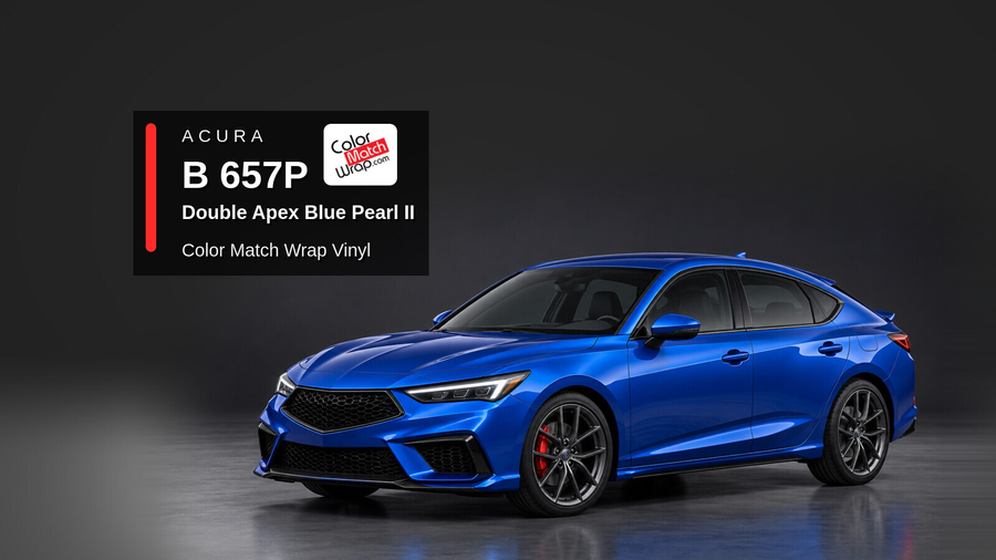 Illustrative Integra-inspired liftback in Acura B 657P Double Apex Blue Pearl II with Color Match Wrap branding