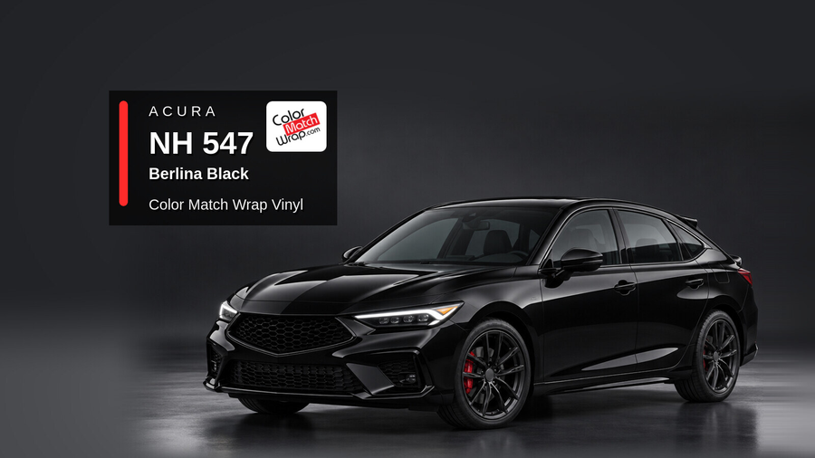 Illustrative Integra-inspired liftback in Acura NH 547 Berlina Black with Color Match Wrap branding