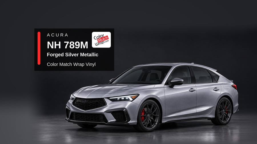 Illustrative Integra-inspired liftback in Acura NH 789M Forged Silver Metallic with Color Match Wrap branding