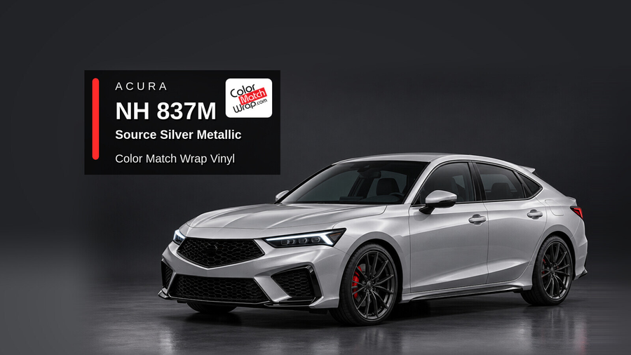 Illustrative Integra-inspired liftback in Acura NH 837M Source Silver Metallic with Color Match Wrap branding