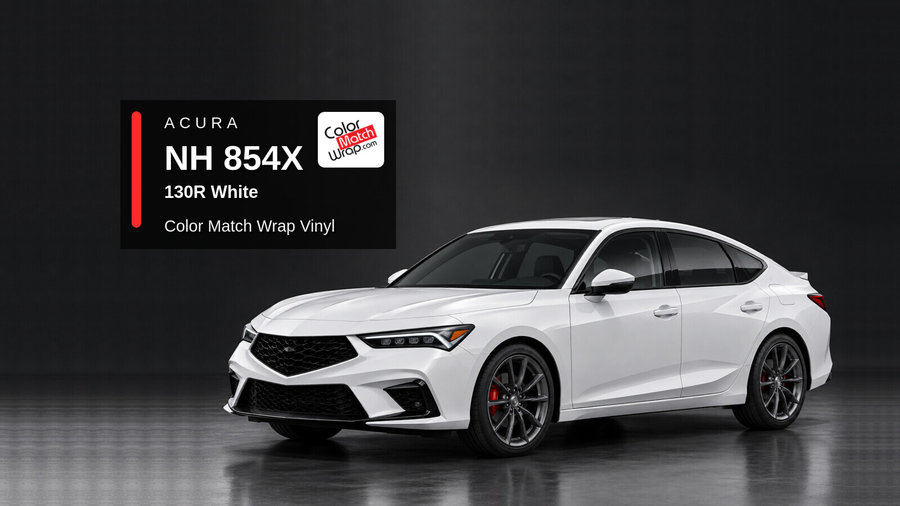 Illustrative Integra-inspired liftback in Acura NH 854X 130R White with Color Match Wrap branding