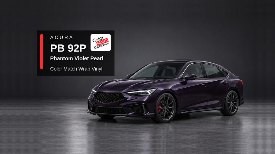 Illustrative Integra-inspired liftback in Acura PB 92P Phantom Violet Pearl with Color Match Wrap branding