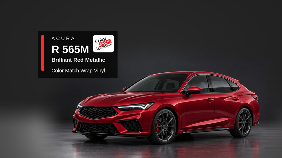 Illustrative Integra-inspired liftback in Acura R 565M Brilliant Red Metallic with Color Match Wrap branding