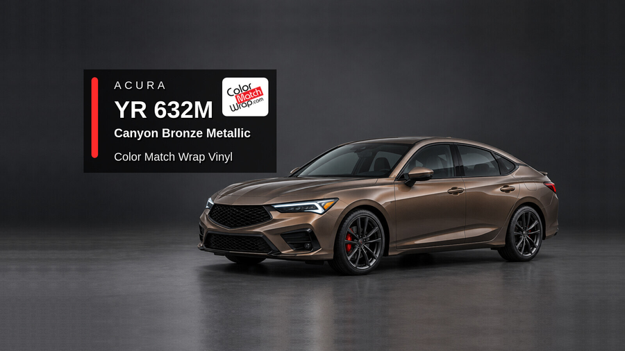 Illustrative Integra-inspired liftback in Acura YR 632M Canyon Bronze Metallic with Color Match Wrap branding