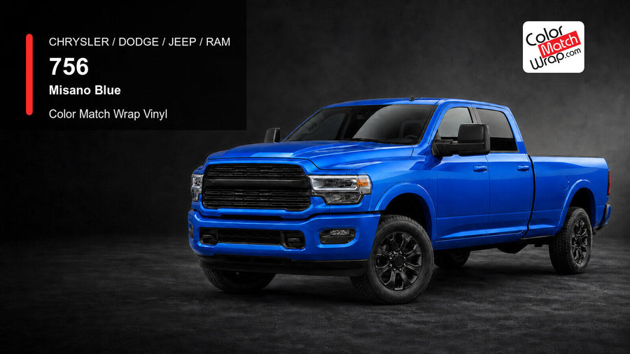 Chrysler / Dodge / Jeep / Ram 756 Misano Blue Color Match Wrap Vinyl generated heavy-duty pickup graphic