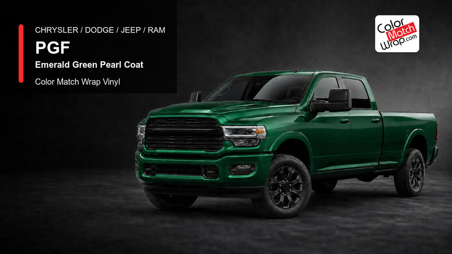 Chrysler / Dodge / Jeep / Ram PGF Emerald Green Pearl Coat Color Match Wrap Vinyl generated heavy-duty pickup graphic