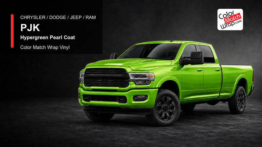 Chrysler / Dodge / Jeep / Ram PJK Hypergreen Pearl Coat Color Match Wrap Vinyl generated heavy-duty pickup graphic
