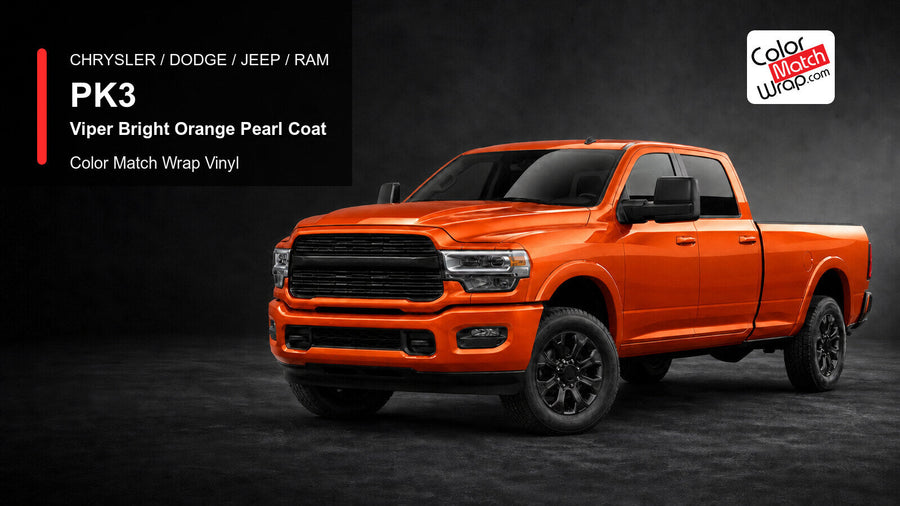 Chrysler / Dodge / Jeep / Ram PK3 Viper Bright Orange Pearl Coat Color Match Wrap Vinyl generated heavy-duty pickup graphic