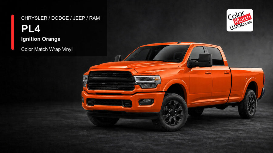Chrysler / Dodge / Jeep / Ram PL4 Ignition Orange Color Match Wrap Vinyl generated heavy-duty pickup graphic