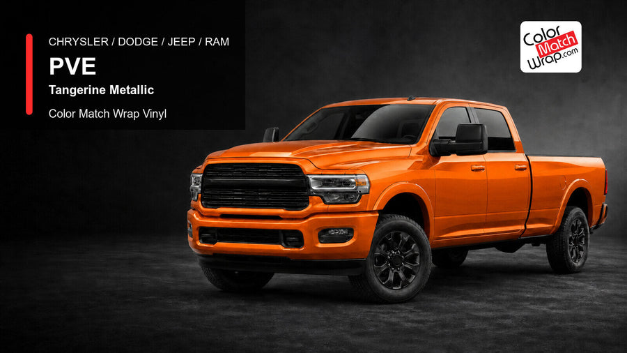 Chrysler / Dodge / Jeep / Ram PVE Tangerine Metallic Color Match Wrap Vinyl generated heavy-duty pickup graphic