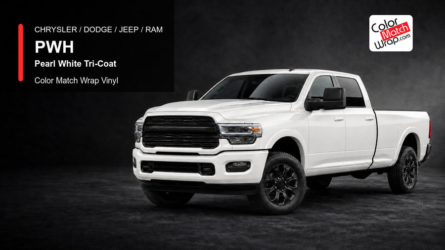 Chrysler / Dodge / Jeep / Ram PWH Pearl White Tri-Coat Color Match Wrap Vinyl generated heavy-duty pickup graphic
