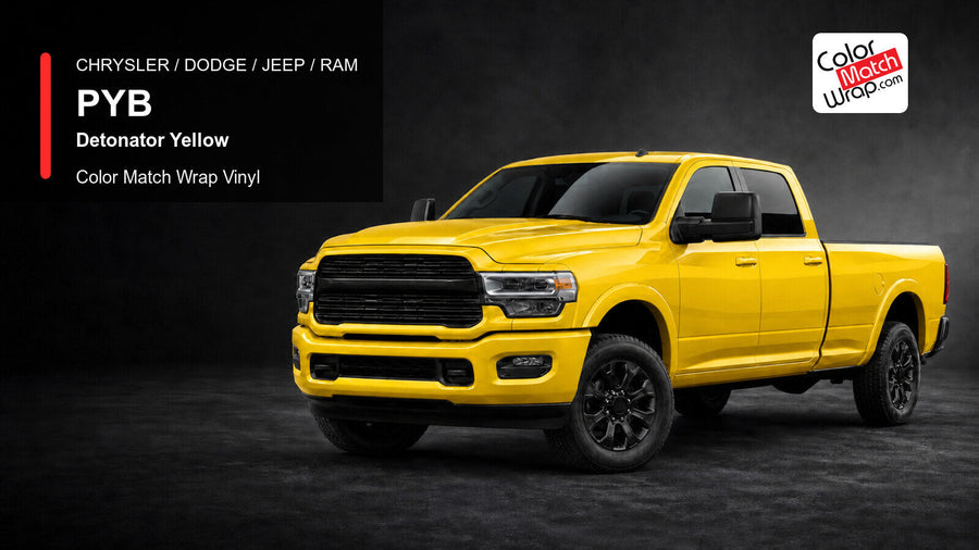 Chrysler / Dodge / Jeep / Ram PYB Detonator Yellow Color Match Wrap Vinyl generated heavy-duty pickup graphic