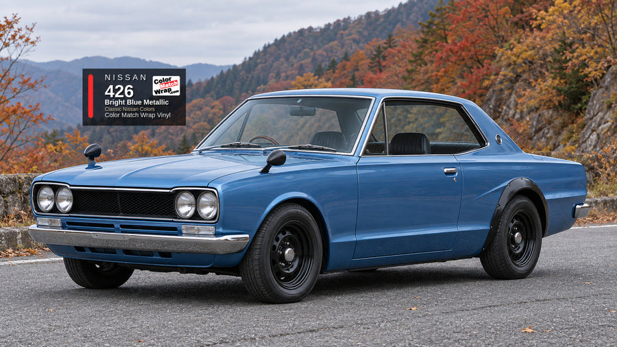 Nissan 426 Bright Blue Metallic Color Match Wrap vinyl