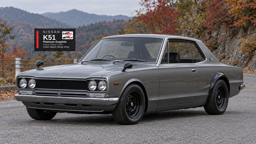 Nissan K51 Platinum Graphite / Carbon Silver / Gotham Gray Color Match Wrap vinyl