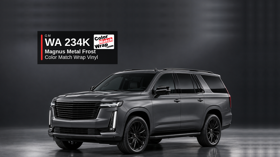 Generic full-size SUV in GM WA 234K Magnus Metal Frost with Color Match Wrap vinyl article branding