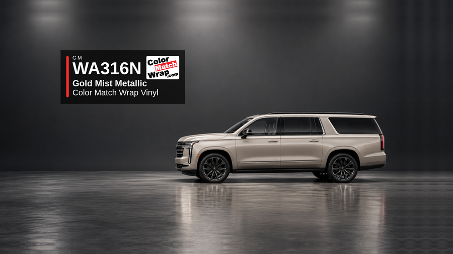 Generic full-size SUV in GM WA 316N Gold Mist Metallic with Color Match Wrap vinyl article branding
