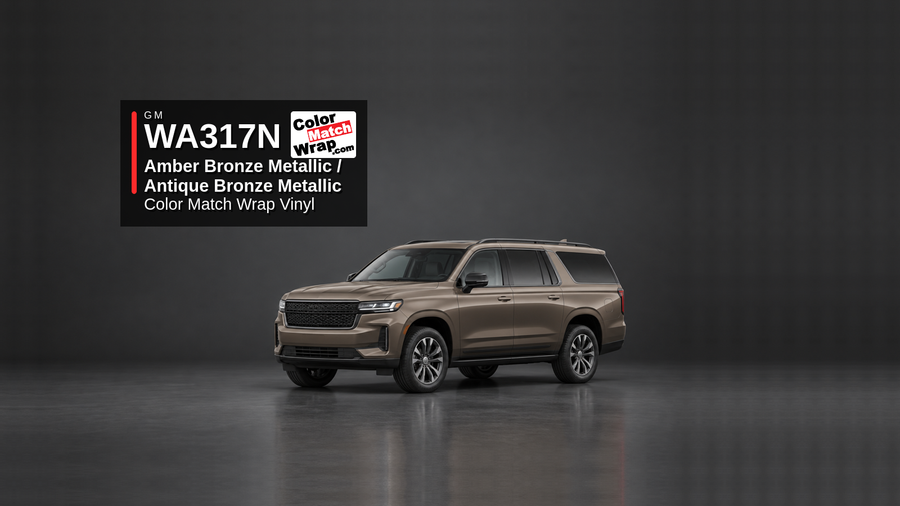 Generic full-size SUV in GM WA 317N Amber Bronze Metallic and Antique Bronze Metallic with Color Match Wrap vinyl article branding