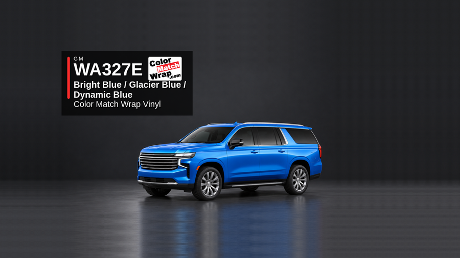 GM WA327E / GLT Bright Blue / Glacier Blue / Dynamic Blue Color Match Wrap Vinyl generated SUV graphic