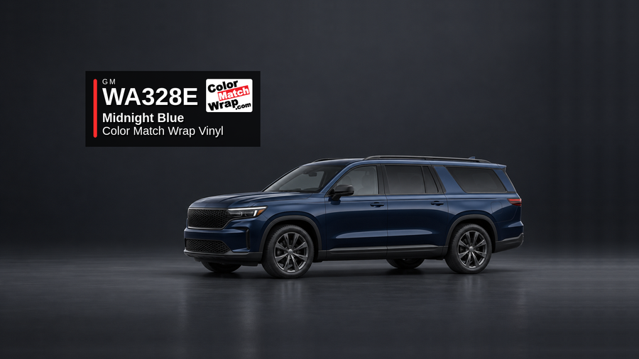 GM WA328E / GLU Midnight Blue / Dark Moon Blue / Dark Blue Moon / Dark Moon Color Match Wrap Vinyl generated SUV graphic