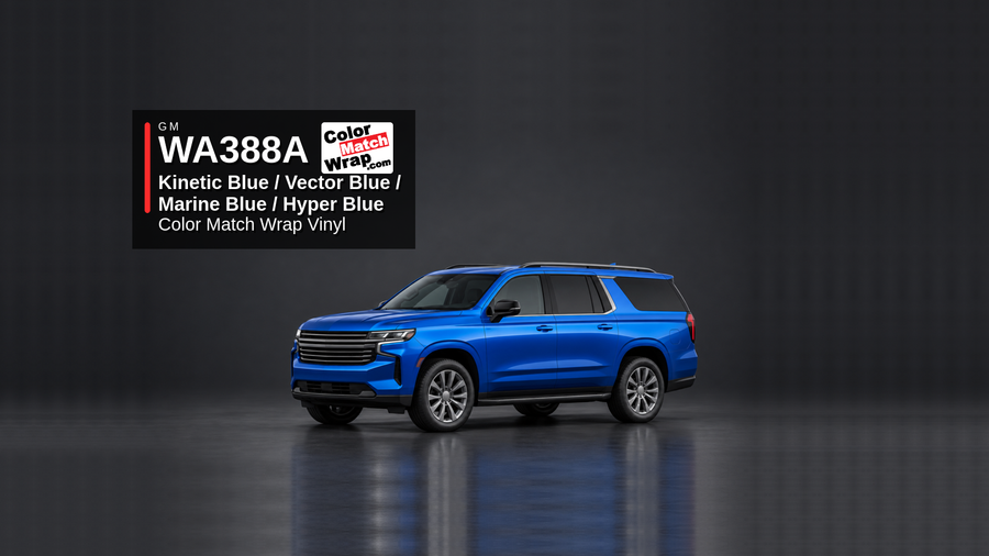GM WA388A / GD1 Kinetic Blue / Vector Blue / Marine Blue / Hyper Blue Color Match Wrap Vinyl generated SUV graphic