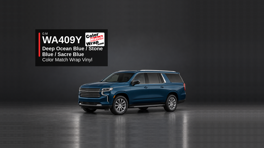 GM WA409Y / G1K Deep Ocean Blue / Stone Blue / Sacre Blue Color Match Wrap Vinyl generated SUV graphic