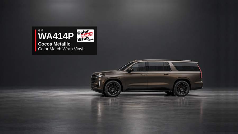Generic full-size SUV in GM WA 414P Cocoa Metallic and Desert Brown Metallic with Color Match Wrap vinyl article branding
