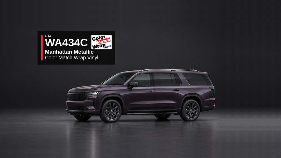 Generic full-size SUV in GM WA 434C Manhattan Metallic with Color Match Wrap vinyl article branding