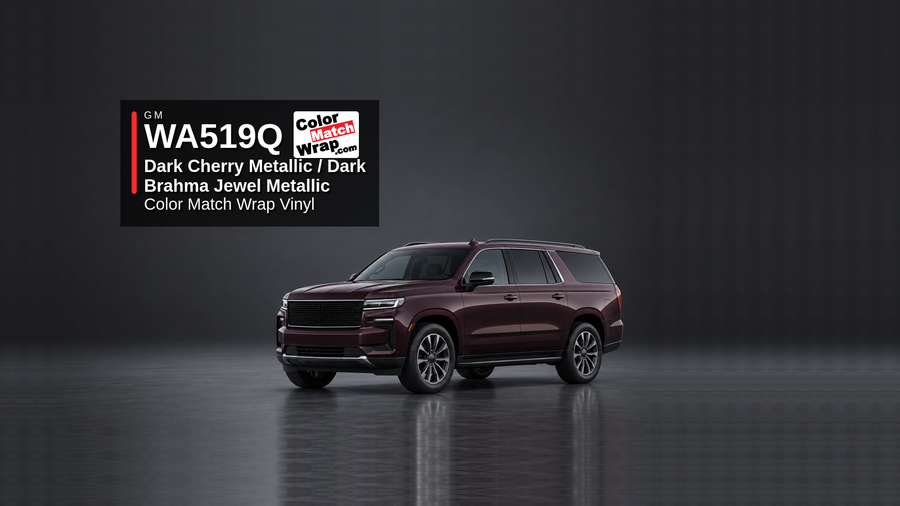 Generic full-size SUV in GM WA 519Q Dark Cherry Metallic and Dark Brahma Jewel Metallic with Color Match Wrap vinyl article branding