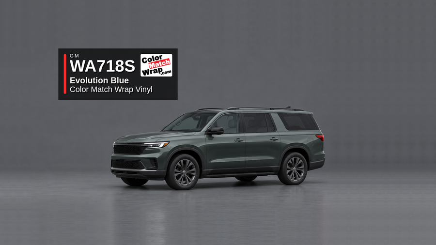 GM WA718S / GGU Evolution Blue / Evolution Green / Gray Green / Steel Green Color Match Wrap Vinyl generated SUV graphic