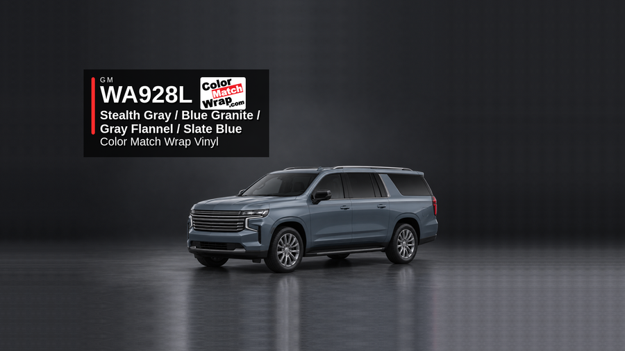 GM WA928L / 46 Stealth Gray / Blue Granite / Gray Flannel / Slate Blue Color Match Wrap Vinyl generated SUV graphic