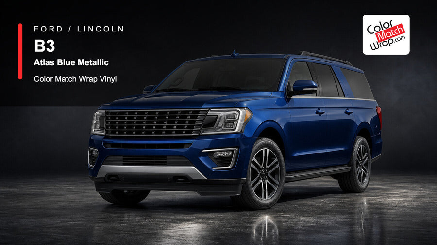 Ford / Lincoln B3 Atlas Blue Metallic Color Match Wrap Vinyl generated SUV graphic