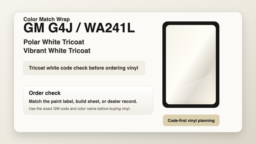 GM G4J / WA241L Polar White Tricoat and Vibrant White Tricoat Color Match Wrap code check for paint repair
