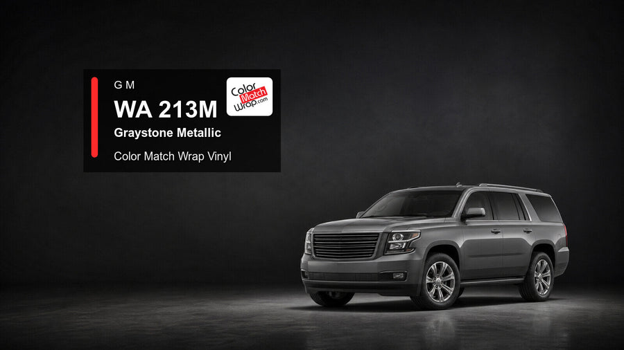 Generic full-size SUV in GM WA 213M Graystone Metallic with Color Match Wrap vinyl article branding