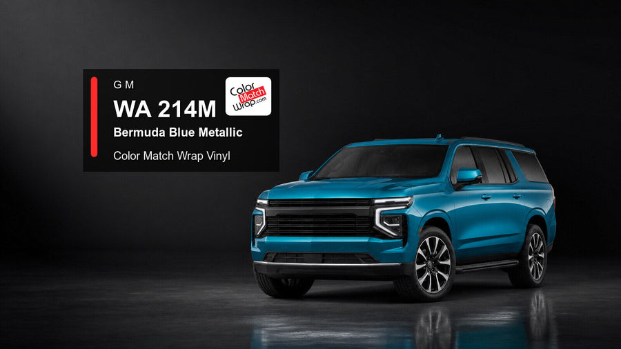 Generic full-size SUV in GM WA 214M Bermuda Blue Metallic with Color Match Wrap vinyl article branding