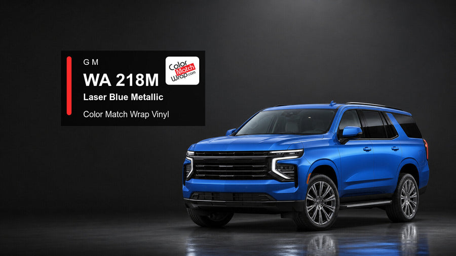 Generic full-size SUV in GM WA 218M Laser Blue Metallic with Color Match Wrap vinyl article branding