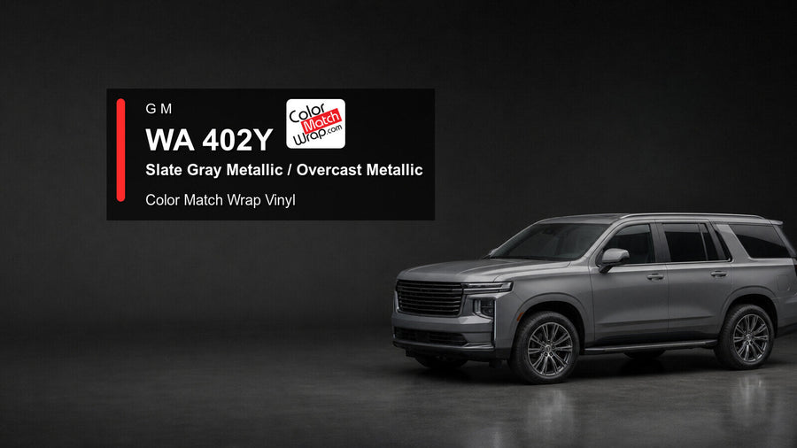 Generic full-size SUV in GM WA 402Y Slate Gray Metallic and Overcast Metallic with Color Match Wrap vinyl article branding