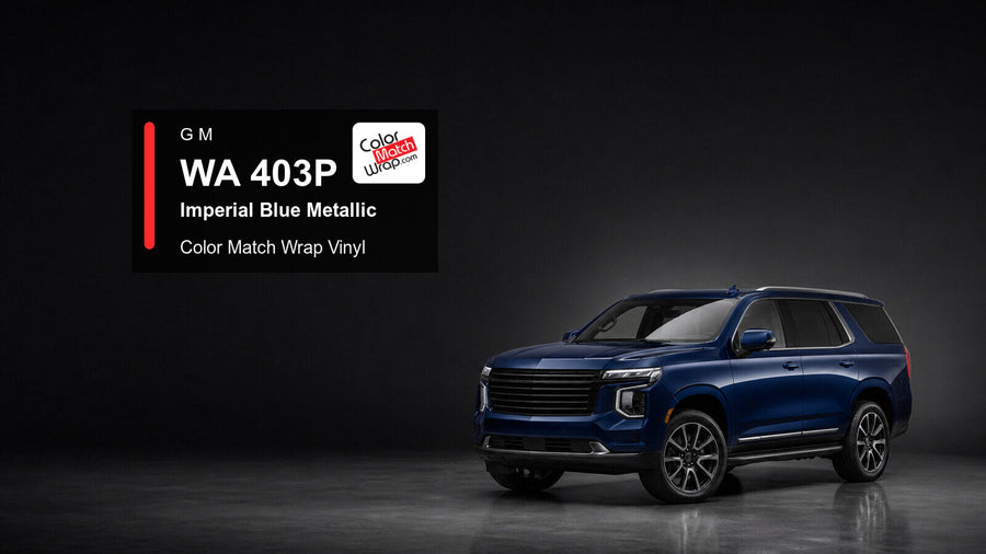 Generic full-size SUV in GM WA 403P Imperial Blue Metallic with Color Match Wrap vinyl article branding