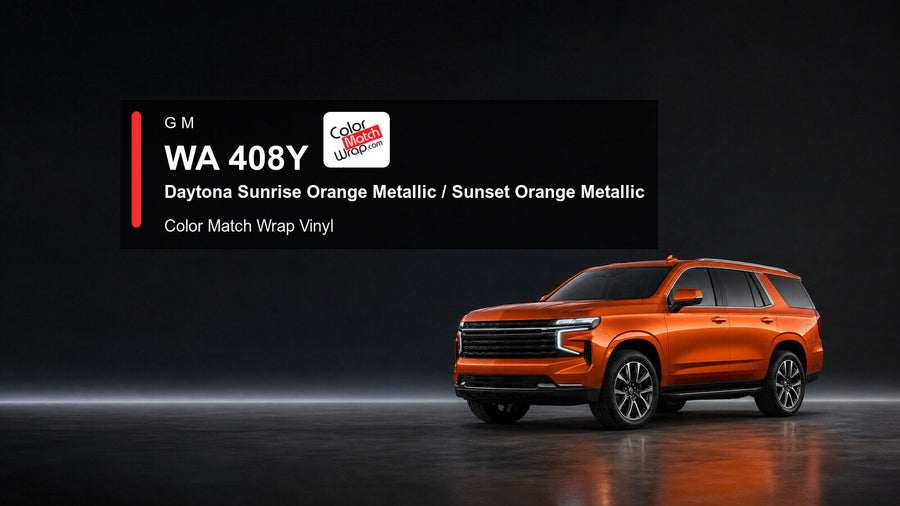 Generic full-size SUV in GM WA 408Y Daytona Sunrise Orange Metallic and Sunset Orange Metallic with Color Match Wrap vinyl article branding