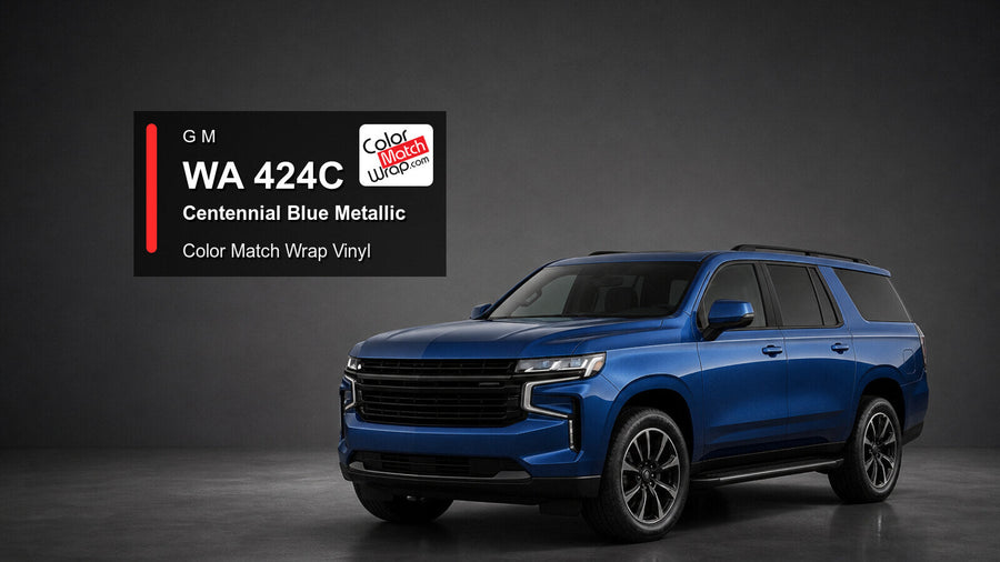 Generic full-size SUV in GM WA 424C Centennial Blue Metallic with Color Match Wrap vinyl article branding