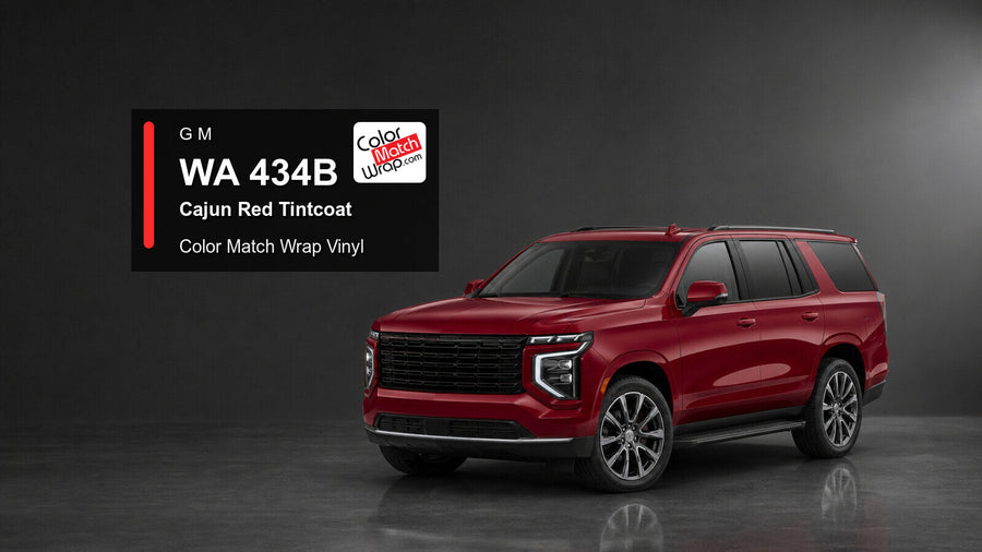 Generic full-size SUV in GM WA 434B Cajun Red Tintcoat with Color Match Wrap vinyl article branding