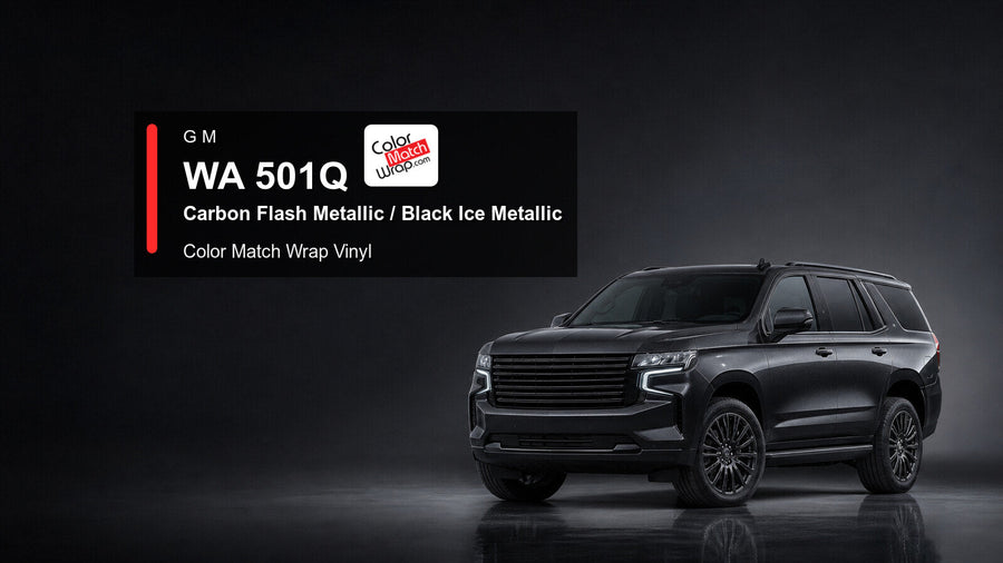 Generic full-size SUV in GM WA 501Q Carbon Flash Metallic and Black Ice Metallic with Color Match Wrap vinyl article branding