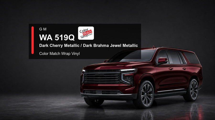 Generic full-size SUV in GM WA 519Q Dark Cherry Metallic and Dark Brahma Jewel Metallic with Color Match Wrap vinyl article branding