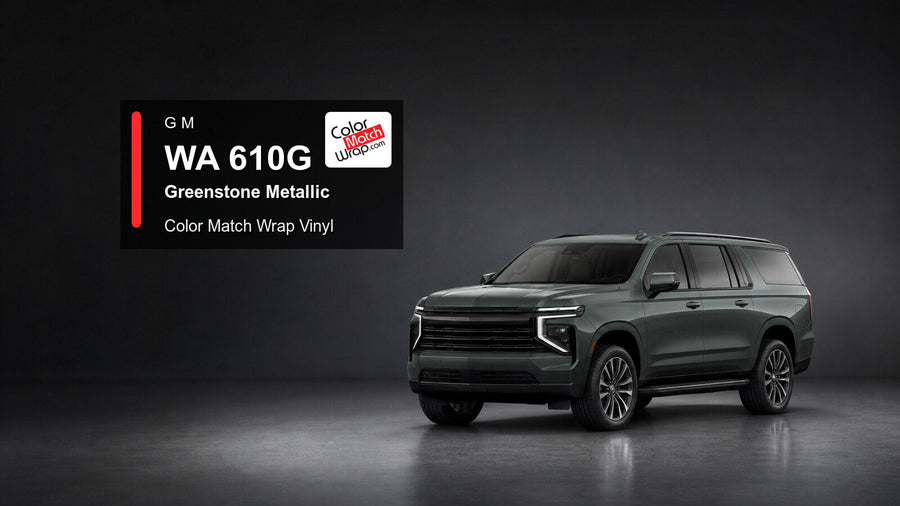 Generic full-size SUV in GM WA 610G Greenstone Metallic with Color Match Wrap vinyl article branding