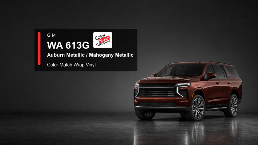 Generic full-size SUV in GM WA 613G Auburn Metallic and Mahogany Metallic with Color Match Wrap vinyl article branding